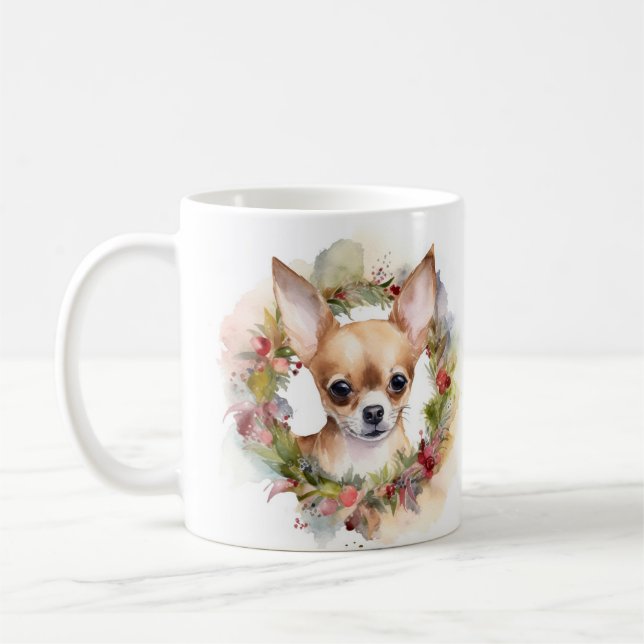 Chihuahua jul Utandning Festive Valp Kaffemugg (Vänster)