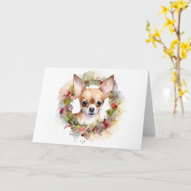 Chihuahua jul Utandning Festive Valp Kort (Gul blomma)
