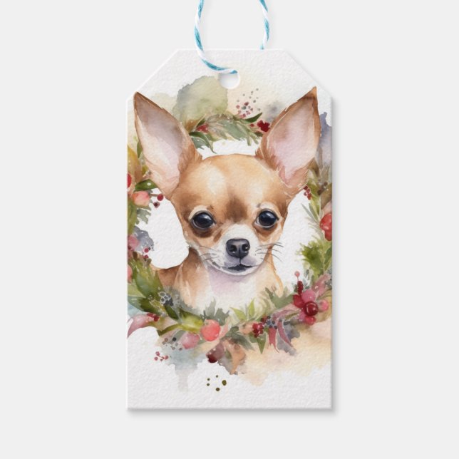 Chihuahua jul Utandning Festive Valp Presentetikett (Framsidan)