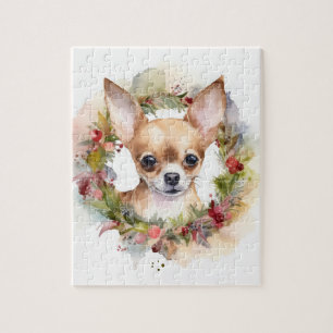 Chihuahua jul Utandning Festive Valp Pussel