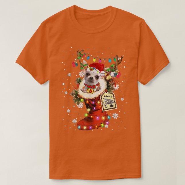 Chihuahua Julafton Boot jul Sock Winter Snö T Shirt (Design framsida)