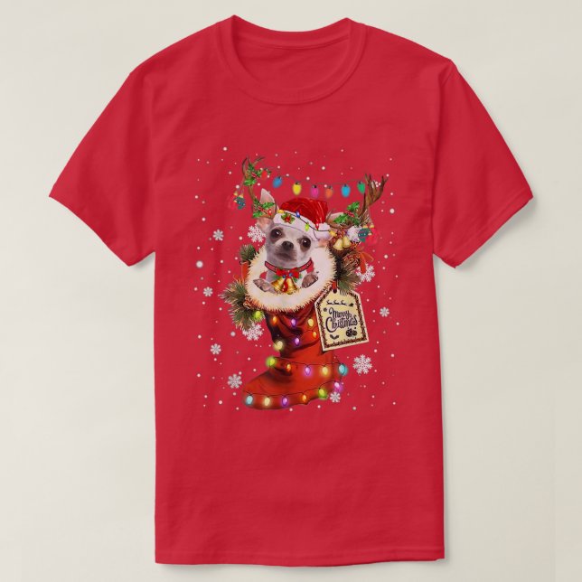 Chihuahua Julafton Boot jul Sock Winter Snö T Shirt (Design framsida)