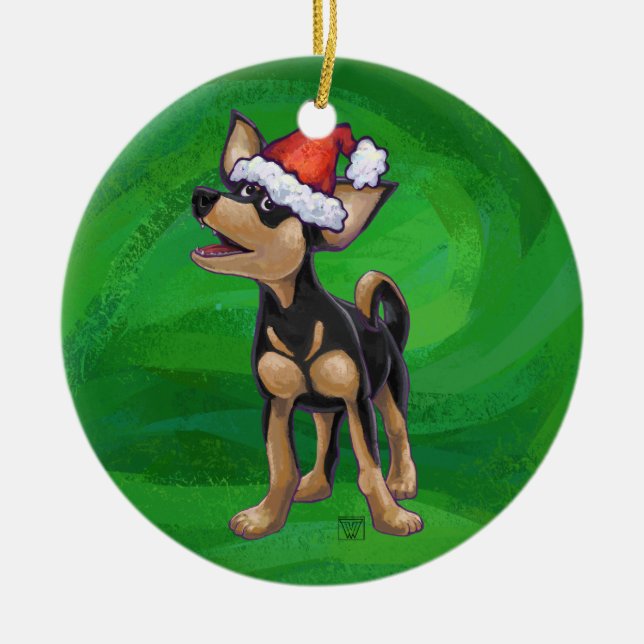 Chihuahua-julen på Grönten Julgransprydnad Keramik (Framsidan)