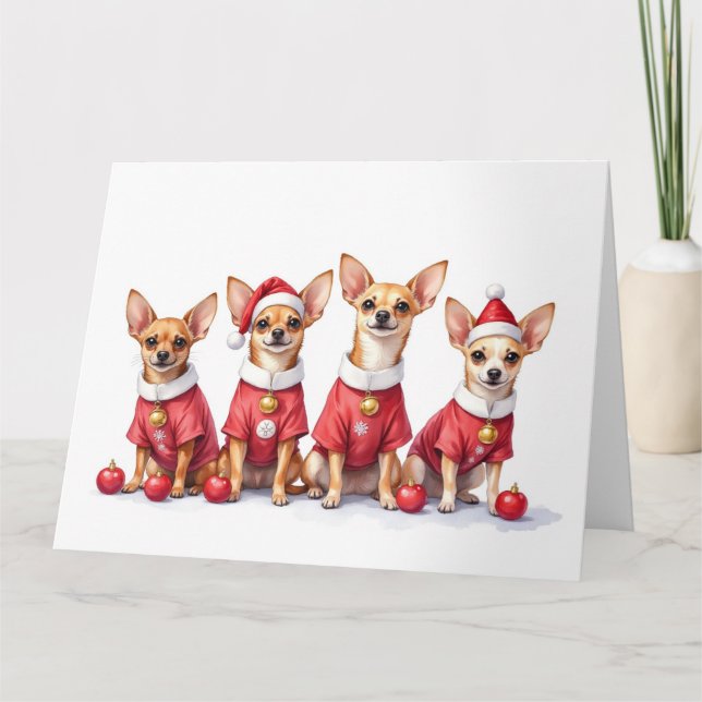Chihuahua julklänning tomtehatt kort (Framsida)