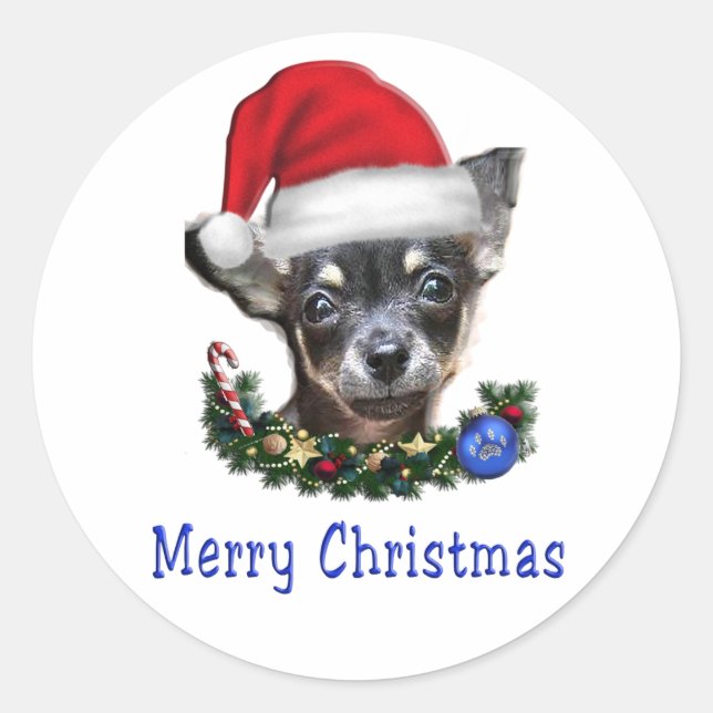 Chihuahua julpresent runt klistermärke (Framsida)
