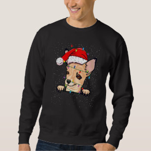 Chihuahua jultomte hatt julbelysning Xmas träd Lång Ärmad Tröja