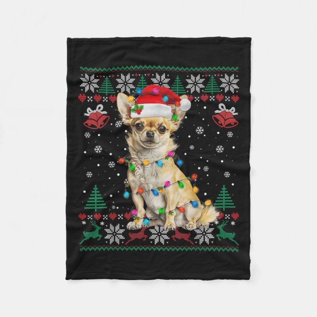 Chihuahua jultomten Ugly Sweater Hund älskare X Fleecefilt (Framsidan)