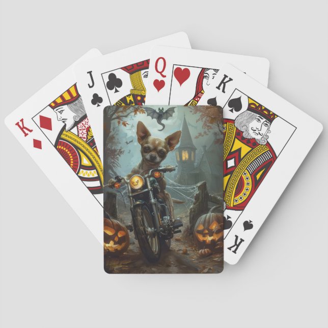 Chihuahua Kör Motorcykel Halloween Skräckinjagande Casinokort (Baksidan)