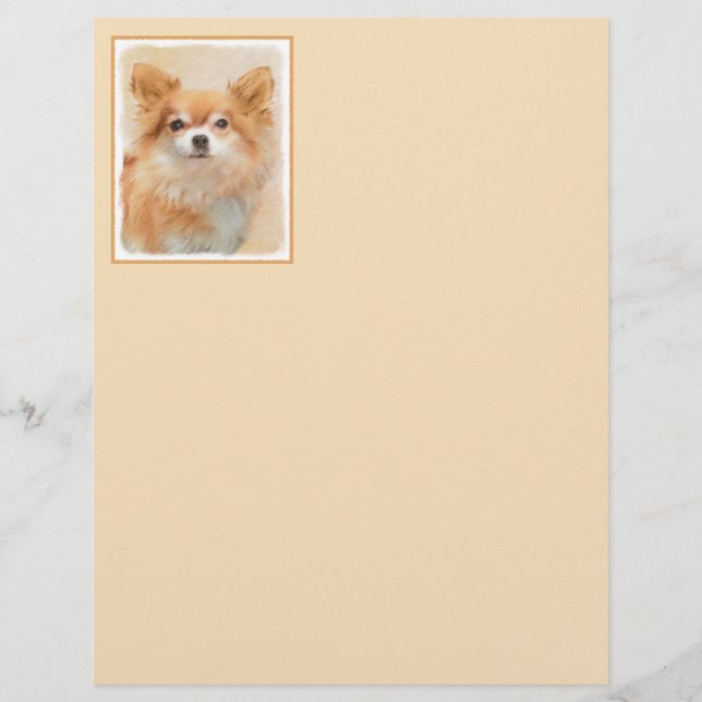 Chihuahua Långfärgad Hund Painting Original Art (Framsida)