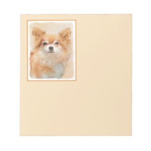 Chihuahua Långfärgad Hund Painting Original Art Anteckningsblock