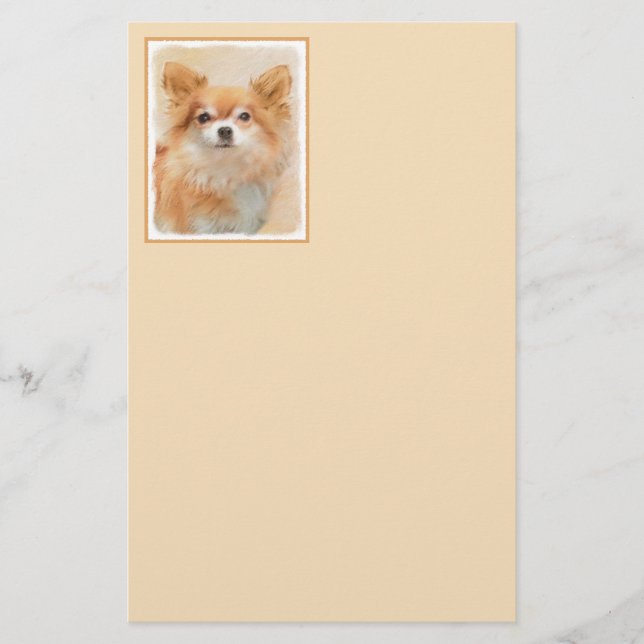 Chihuahua Långfärgad Hund Painting Original Art Brevpapper (Framsida)