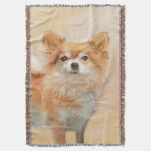 Chihuahua Långfärgad Hund Painting Original Art Filt