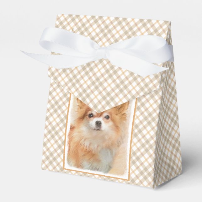 Chihuahua Långfärgad Hund Painting Original Art Presentaskar (Framsidan Sidan)