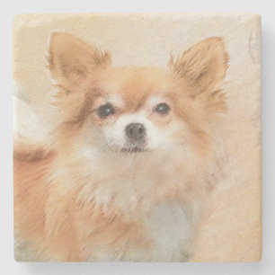 Chihuahua Långfärgad Hund Painting Original Art Stenunderlägg
