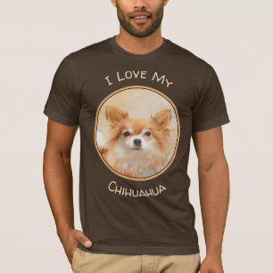 Chihuahua Långfärgad Hund Painting Original Art T Shirt