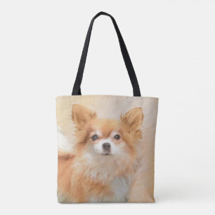 Chihuahua Långfärgad Hund Painting Original Art Tygkasse