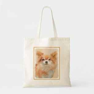 Chihuahua Långfärgad Hund Painting Original Art Tygkasse