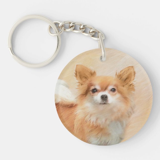 Chihuahua Långhårig Hund Målar Original Konst (Framsidan)