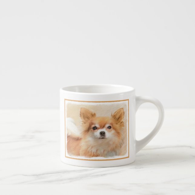 Chihuahua Långhårig Hund Målar Original Konst Espressomugg (Höger)