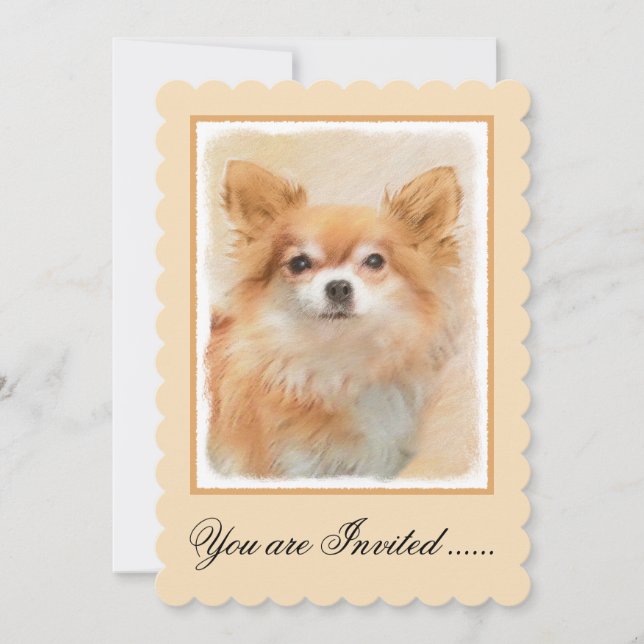 Chihuahua Långhårig Hund Målar Original Konst Inbjudningar (Framsida)