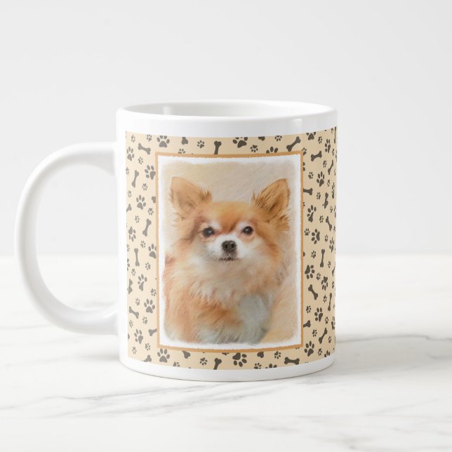 Chihuahua Långhårig Hund Målar Original Konst Jumbo Mugg (Vänster)