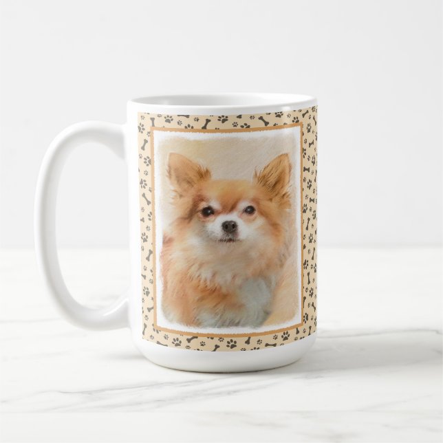 Chihuahua Långhårig Hund Målar Original Konst Kaffemugg (Vänster)