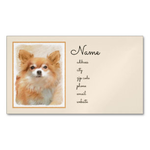 Chihuahua Långhårig Hund Målar Original Konst Magnetiska Visitkort