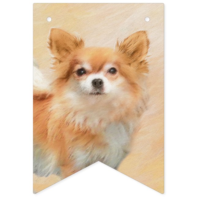 Chihuahua Långhårig Hund Målar Original Konst Vimplar (Första flaggan)