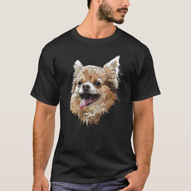 Chihuahua Long Hair Chihuahua Long Hved Chiwawa T Shirt (Framsida)