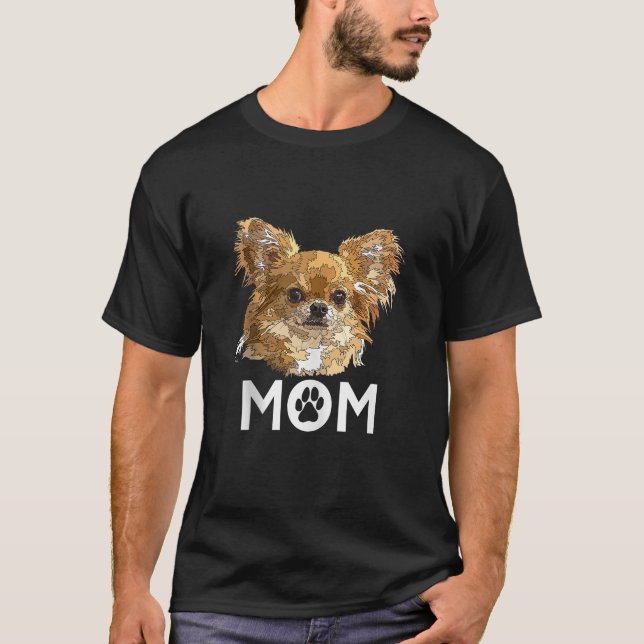 Chihuahua Long Hjära Chihuahua Long Hair Mamma Mam T Shirt (Framsida)