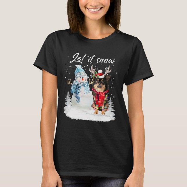 Chihuahua Long Hjul Santa Hund jul Snögubbe T Shirt (Framsida)