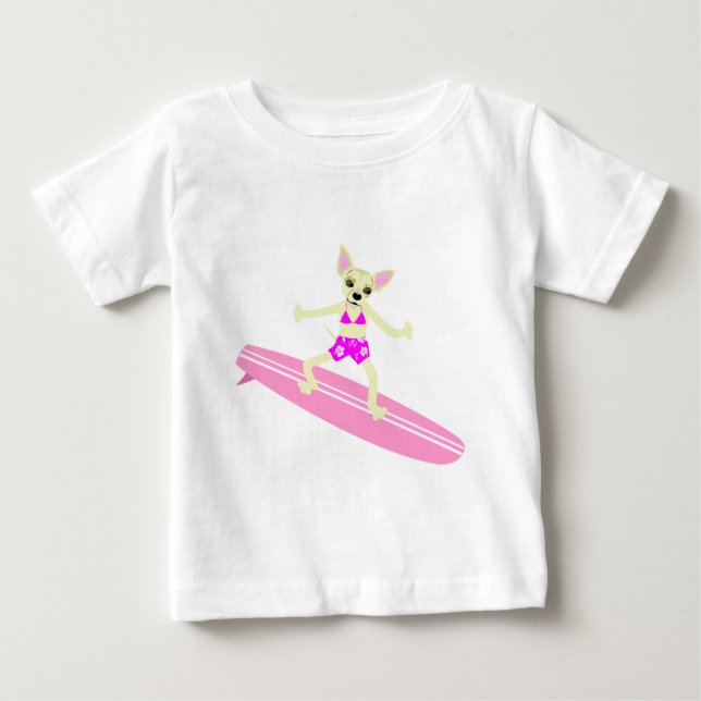 Chihuahua Longboard Surfer Girl T Shirt (Framsida)