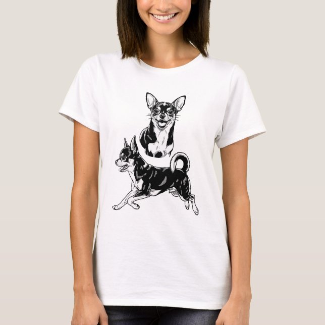 Chihuahua Lover's Delight Dynamic Duo in Black T Shirt (Framsida)