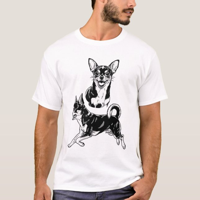 Chihuahua Lover's Delight Dynamic Duo in Black T Shirt (Framsida)