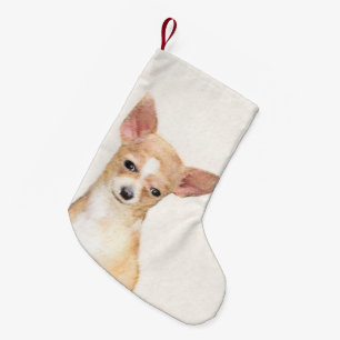 Chihuahua-målning - Cute Original Hund Art Liten Julstrumpa