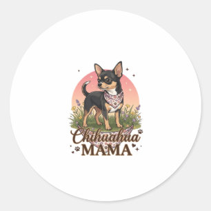 Chihuahua Mama Hund Rosa Blommig Bandana_1 Runt Klistermärke
