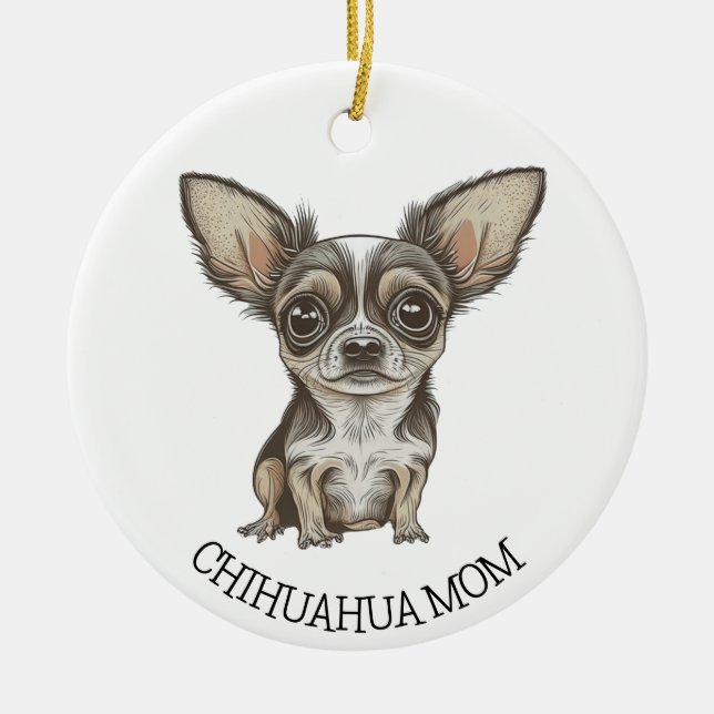 Chihuahua Mamma | Cute Hund Julgransprydnad Keramik (Framsidan)
