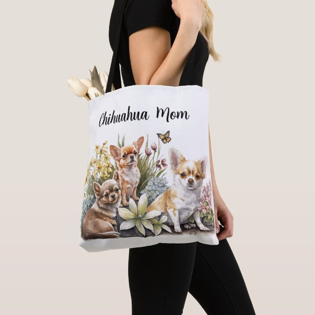 Chihuahua Mamma Tote Bag Tygkasse (Närbild)