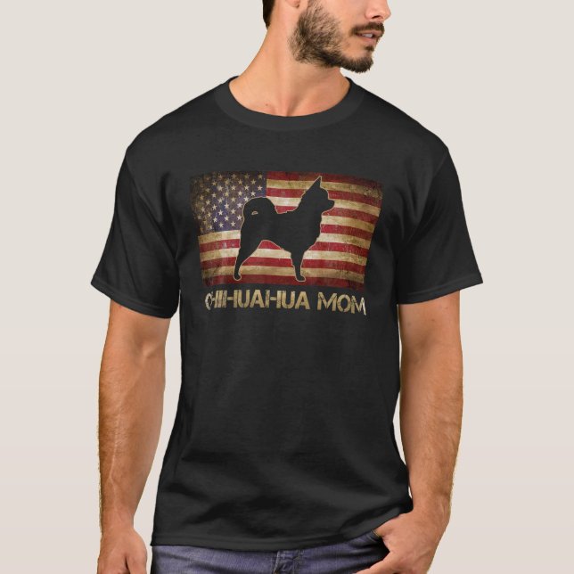 Chihuahua Mamma Vintage Amerikanska Flagga Patriot T Shirt (Framsida)