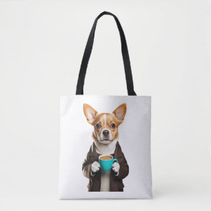 chihuahua med en kopp kaffe tygkasse