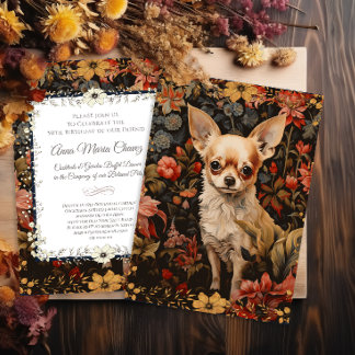 Chihuahua med Flowers i Stil i William Morris Inbjudningar