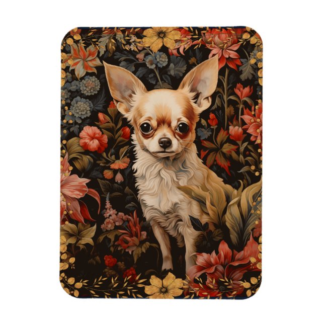 Chihuahua med Flowers i Stil i William Morris Magnet (Vertikal)