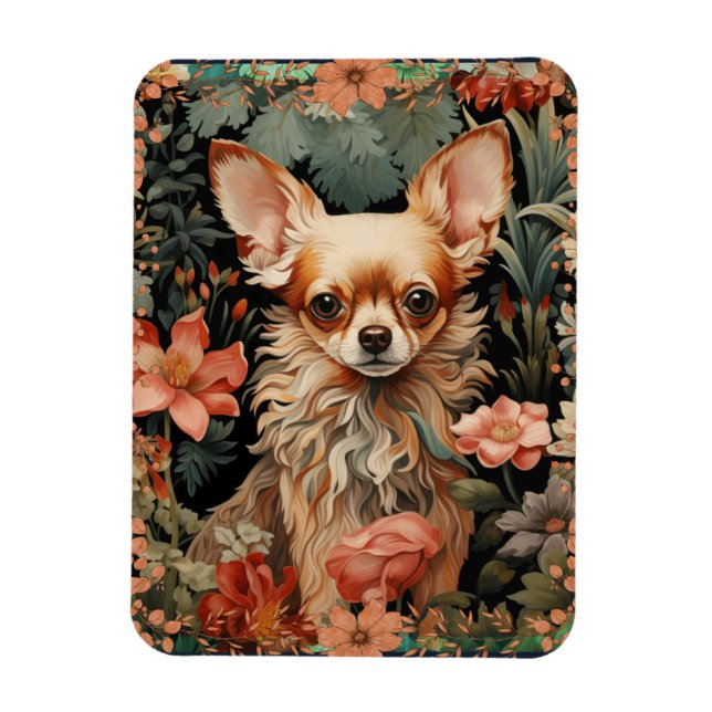 Chihuahua med Flowers i Stil i William Morris Magnet (Vertikal)