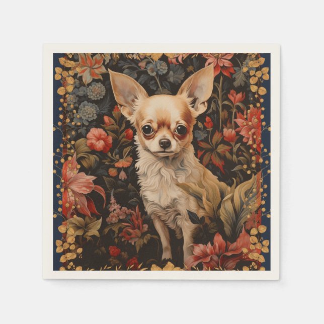 Chihuahua med Flowers i Stil i William Morris Pappersservett (Framsidan)