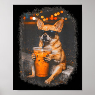 Chihuahua med glasögon dricker iskaffe hund poster