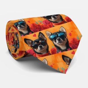 Chihuahua med hjärta rosor Alla hjärtans dag Slips