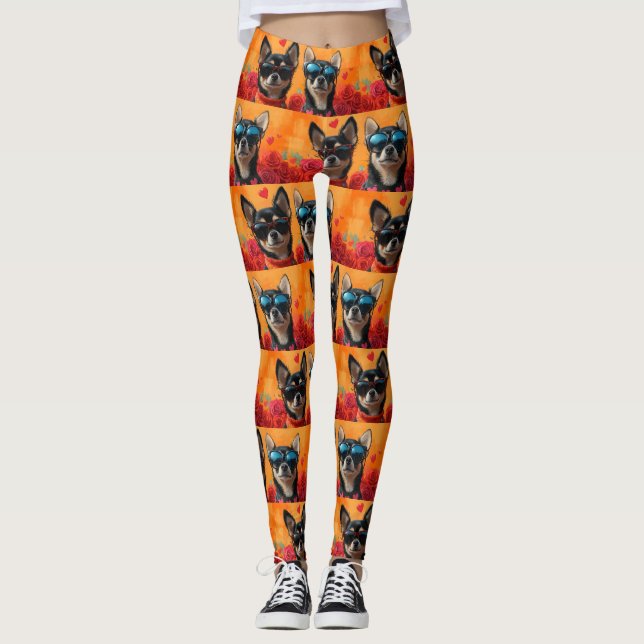 Chihuahua med hjärtrusor Alla hjärtans dag  Leggings (Framsida)