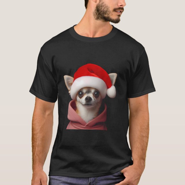 Chihuahua med jultomten jul Julafton Hundägare T Shirt (Framsida)