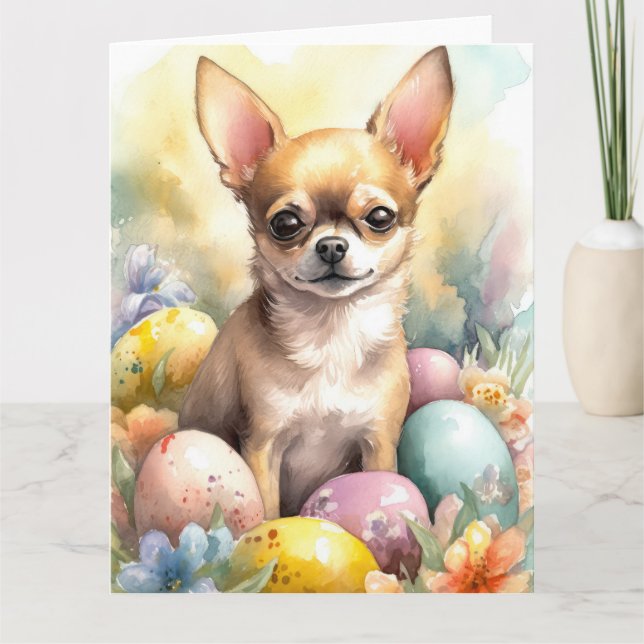 Chihuahua med Påskägg Helgdag Kort (Framsida)