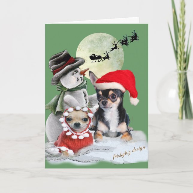 Chihuahua med Snögubbe-julkort Helgkort (Framsida)
